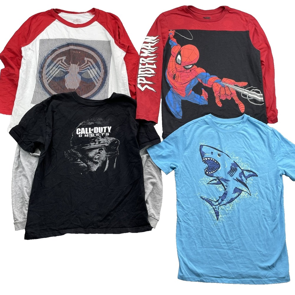 Marvel Call of Duty T Shirt Lot 4 Youth Boys 14-16 Hoodies Tees Spiderman Games